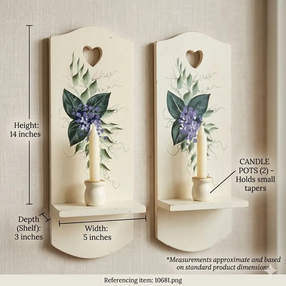 Cottagecore Gallery Wall Accent: Pair Candle Holders Handpainted Floral Purple